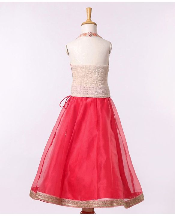 Babyhug Sleeveless Embroidered Choli & Net Lehenga with Dupatta - Coral