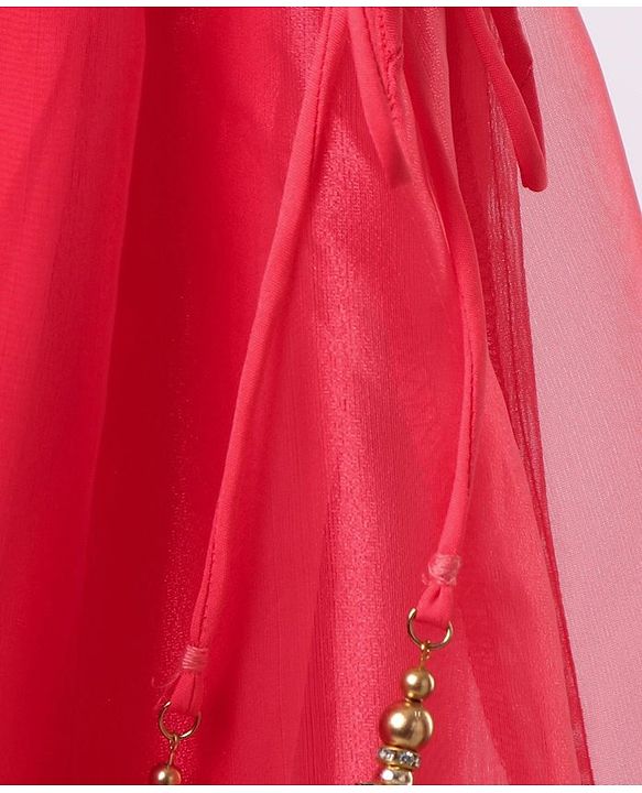 Babyhug Sleeveless Embroidered Choli & Net Lehenga with Dupatta - Coral