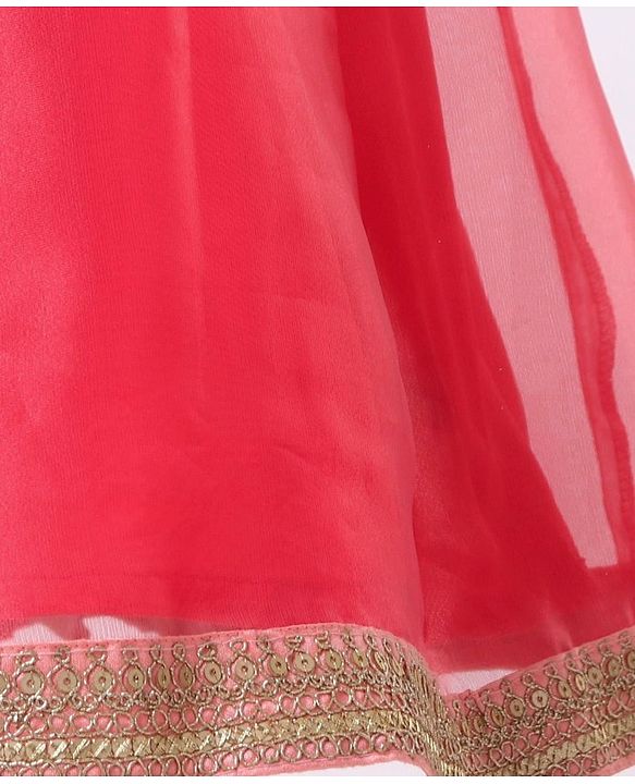 Babyhug Sleeveless Embroidered Choli & Net Lehenga with Dupatta - Coral