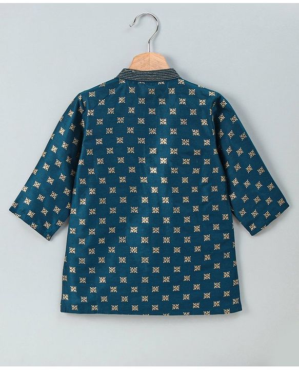 Babyhug Full Sleeves Printed Kurta & Pyjama - Blue Cream
