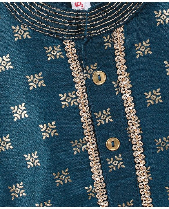 Babyhug Full Sleeves Printed Kurta & Pyjama - Blue Cream