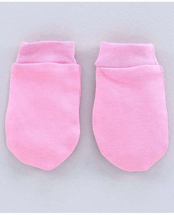 Babyhug 100% Cotton Mittens Solid Floral Printed Pack of 3 - Pink Yellow Blue