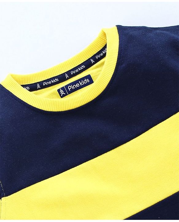 Pine Kids Full Sleeves Biowashed Striped Sweatshirt - Navy