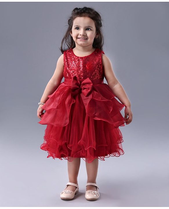 Babyhug Sleeveless Embellished Frock Bow Applique - Red