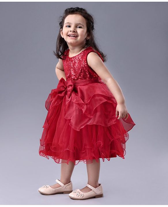 Babyhug Sleeveless Embellished Frock Bow Applique - Red