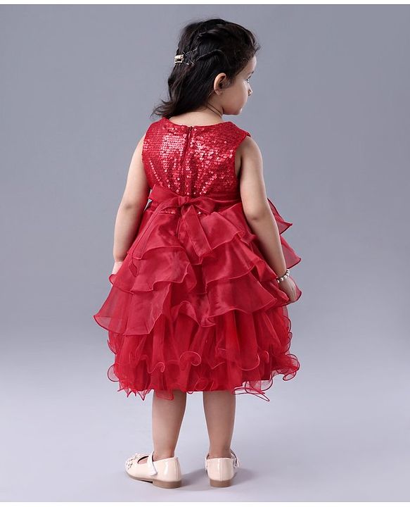 Babyhug Sleeveless Embellished Frock Bow Applique - Red
