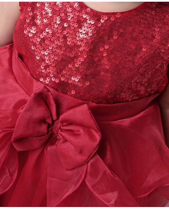 Babyhug Sleeveless Embellished Frock Bow Applique - Red