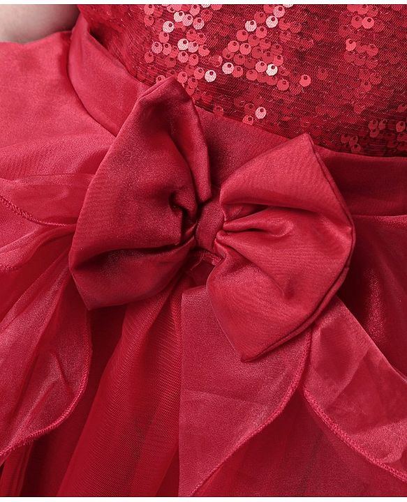 Babyhug Sleeveless Embellished Frock Bow Applique - Red