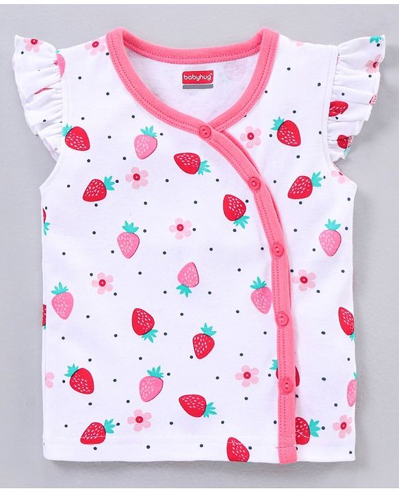 Babyhug 100% Cotton Short Sleeve Vests Strawberry Print Pack of 5 - Blue White Pink