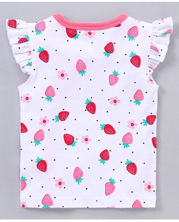 Babyhug 100% Cotton Short Sleeve Vests Strawberry Print Pack of 5 - Blue White Pink