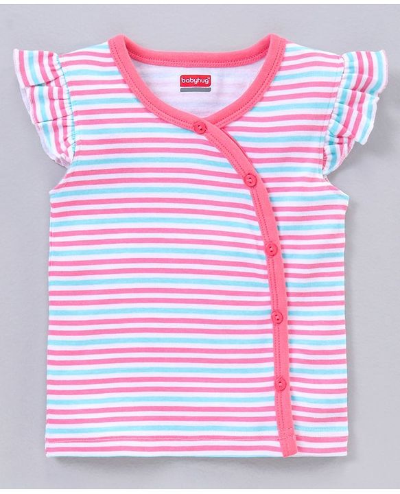 Babyhug 100% Cotton Short Sleeve Vests Strawberry Print Pack of 5 - Blue White Pink
