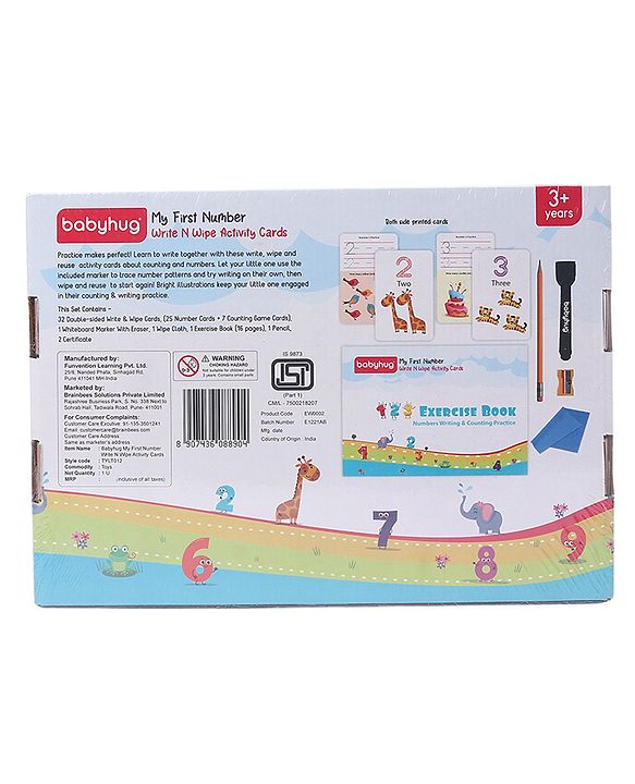 Babyhug My First Number Write N Wipe Activity Cards - Multicolor
