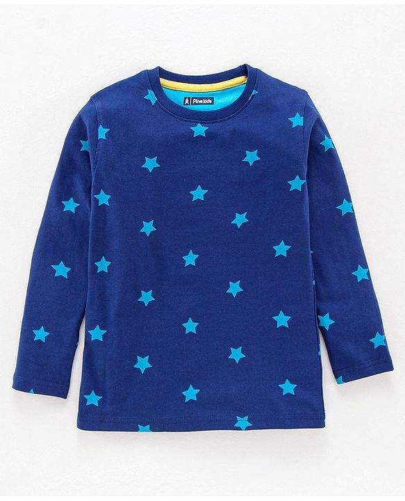 Pine Kids Full Sleeves Biowash Printed Night Suit - Blue