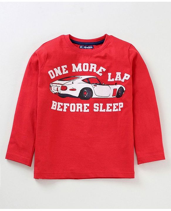 Pine Kids Full Sleeves Biowash Printed Night Suit - Red