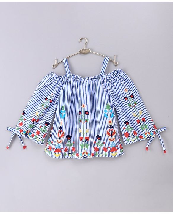 Babyhug Cold Shoulde Stripe Top Floral Print - Blue