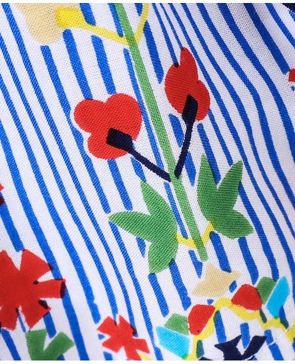 Babyhug Cold Shoulde Stripe Top Floral Print - Blue