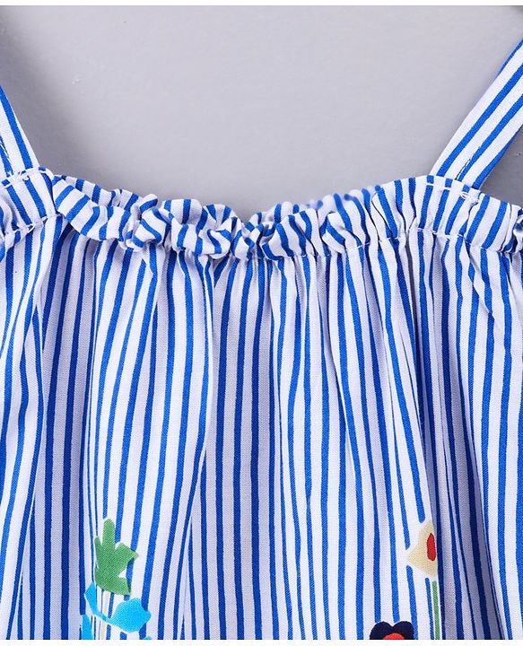Babyhug Cold Shoulde Stripe Top Floral Print - Blue