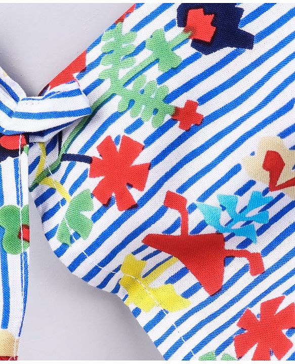 Babyhug Cold Shoulde Stripe Top Floral Print - Blue