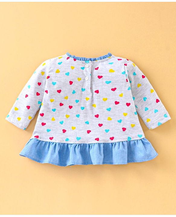 Babyhug Full Sleeves Top Hearts Print - White Melange
