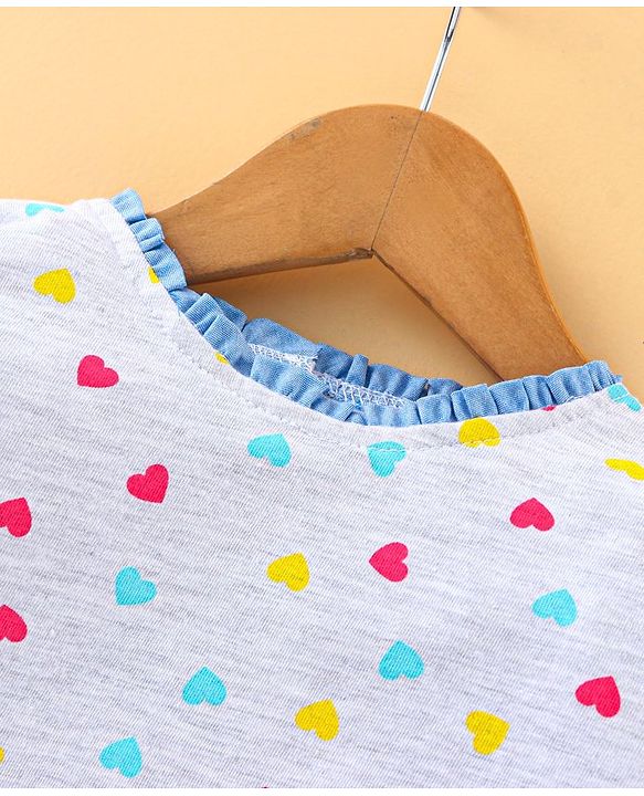 Babyhug Full Sleeves Top Hearts Print - White Melange