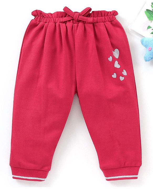 Babyhug Full Length Lounge Pant Hearts Print - Red