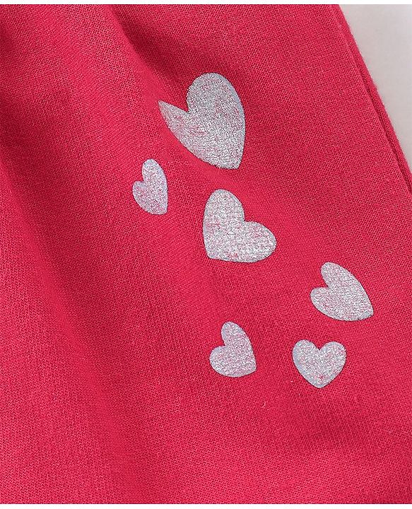 Babyhug Full Length Lounge Pant Hearts Print - Red
