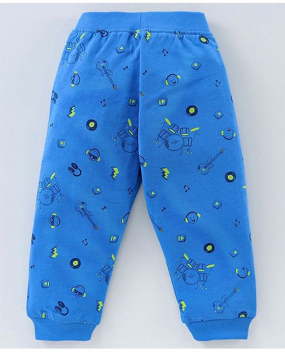 Babyhug Full Length Lounge Pant With Drawstring Guitar Print - Blue