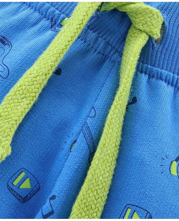 Babyhug Full Length Lounge Pant With Drawstring Guitar Print - Blue