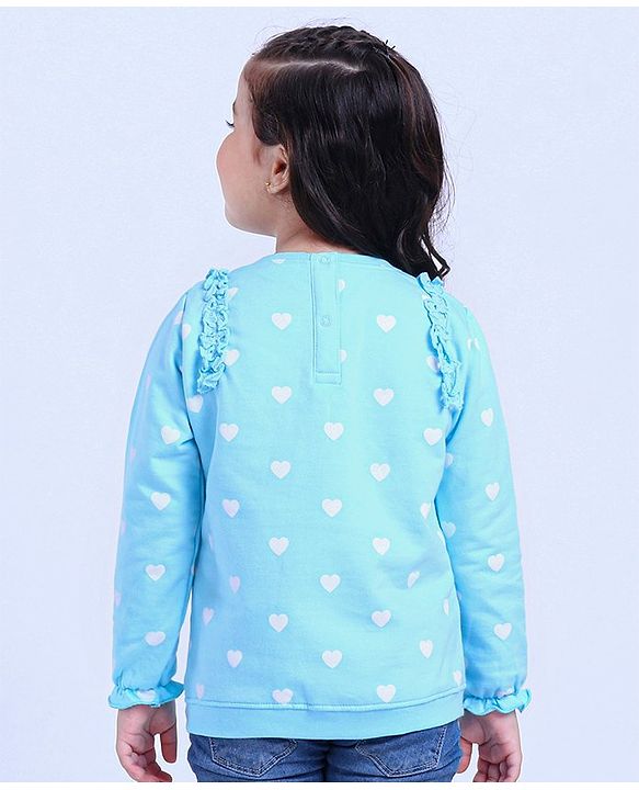Babyhug Full Sleeves Sweatshirt Text Embroidery & Frill Detailing - Blue