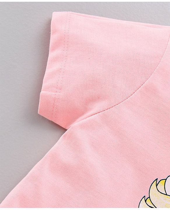 Pine Kids Half Sleeves Bio Washed T-Shirt & Capri Set Elsa Graphic - Pink