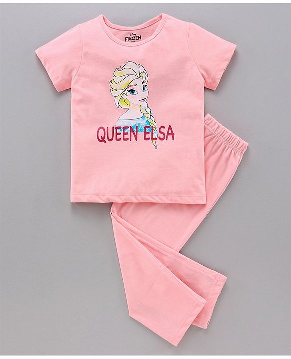 Pine Kids Half Sleeves Bio Washed T-Shirt & Capri Set Elsa Graphic - Pink