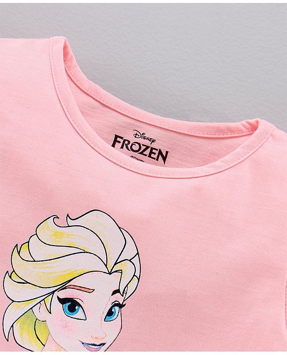 Pine Kids Half Sleeves Bio Washed T-Shirt & Capri Set Elsa Graphic - Pink