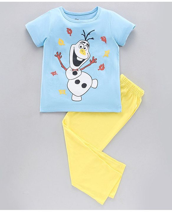 Pine Kids Half Sleeves T-Shirt & Capri Cartoon Graphic - Blue & Yellow