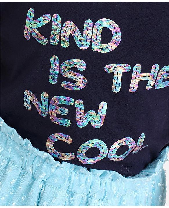 Pine Kids Half Sleeves Top & Skirt Set Text Print - Blue