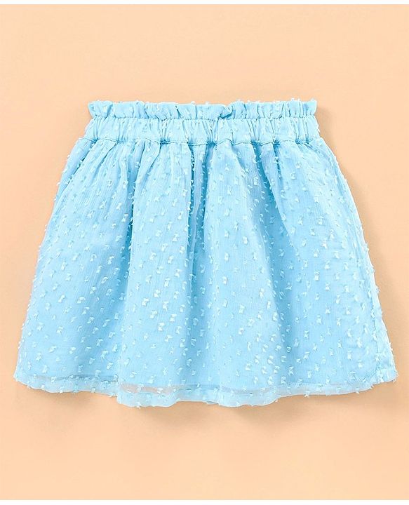 Pine Kids Half Sleeves Top & Skirt Set Text Print - Blue