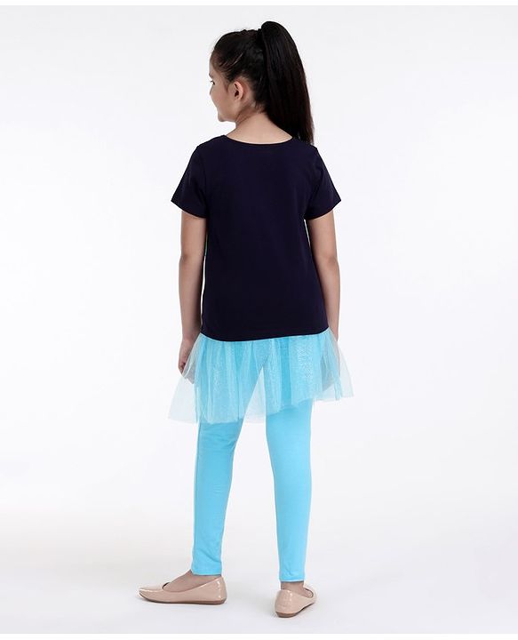Pine Kids Half Sleeves Tee and Skeggings Set Rainbow Print - Blue