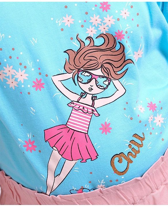 Pine Kids Half Sleeves Top & Skirt Cartoon Graphic - Pink & Blue