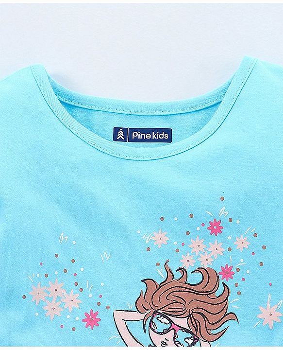 Pine Kids Half Sleeves Top & Skirt Cartoon Graphic - Pink & Blue