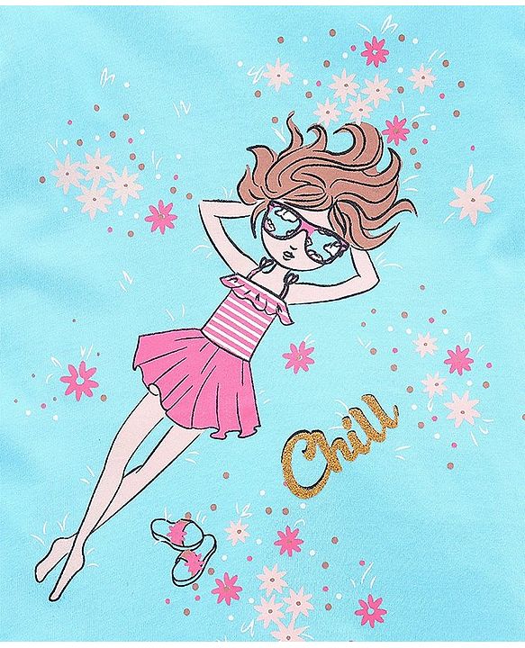 Pine Kids Half Sleeves Top & Skirt Cartoon Graphic - Pink & Blue