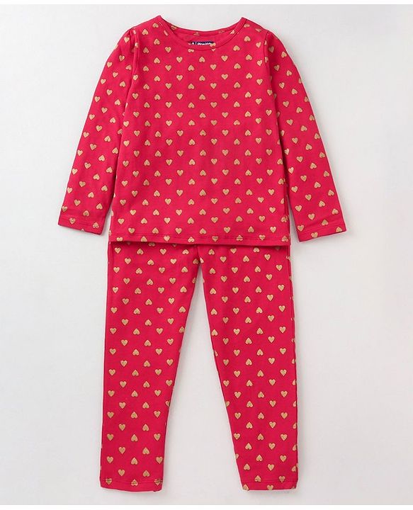 Pine Kids Biowashed Full Sleeves Top & Pyjama Pants Set Dreamer Print - Red