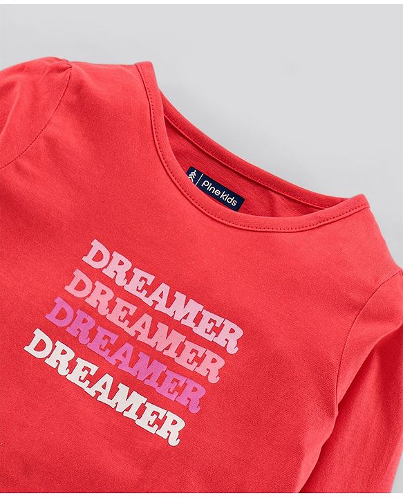 Pine Kids Biowashed Full Sleeves Top & Pyjama Pants Set Dreamer Print - Red