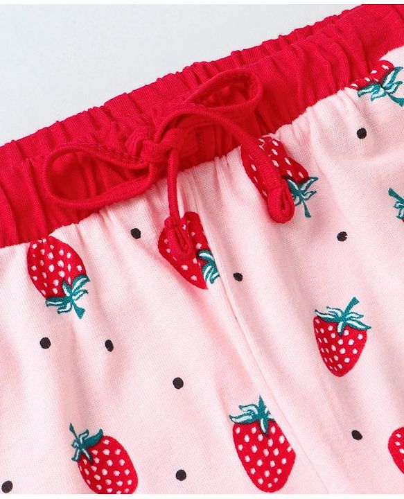 Pine Kids Biowashed Half Sleeves Top & Pyjama Pants Set Strawberry Print - Pink