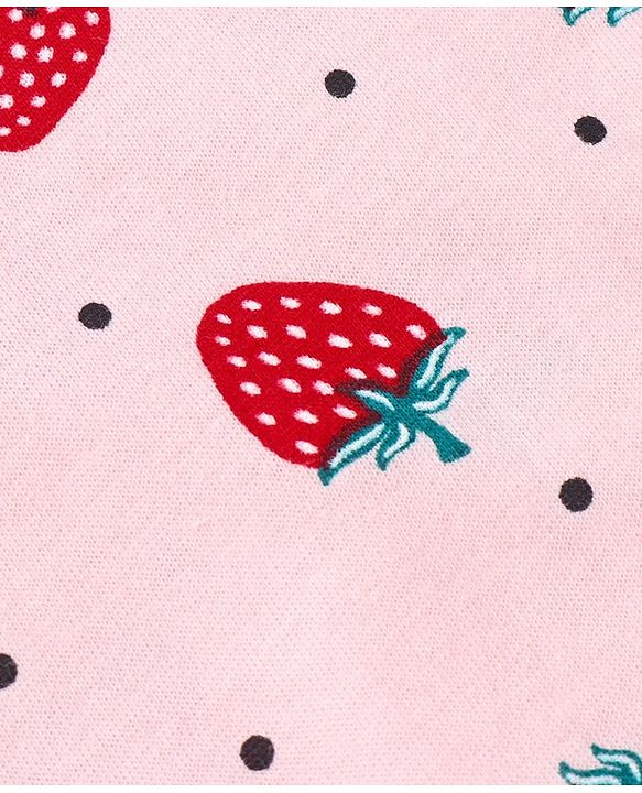 Pine Kids Biowashed Half Sleeves Top & Pyjama Pants Set Strawberry Print - Pink