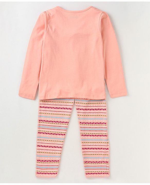 Pine Kids Biowashed Full Sleeves Top & Pyjama Pants Set Heart Print - Multicolour