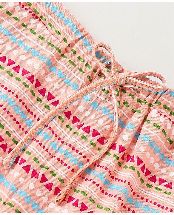 Pine Kids Biowashed Full Sleeves Top & Pyjama Pants Set Heart Print - Multicolour