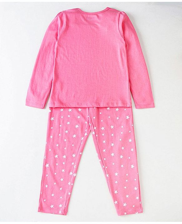 Pine Kids Biowashed Full Sleeves Top and Pyjama Pants Set Star Print - Pink