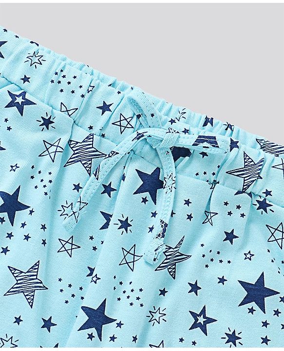 Pine Kids Biowashed Full Sleeves Top and Pyjama Pants Set Star Print - Blue Yellow