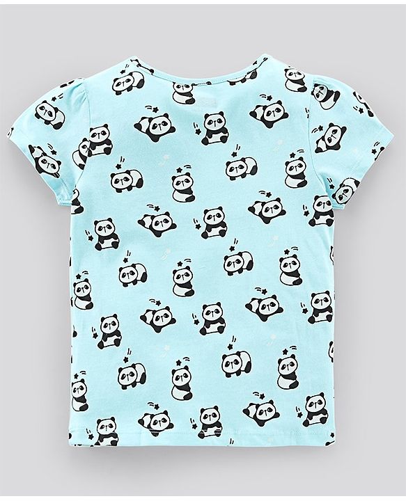 Pine Kids Biowashed Half Sleeves Top & Pyjama Pants Set Panda Print- Blue