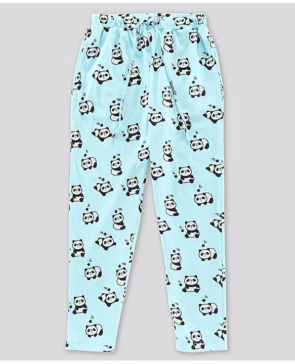 Pine Kids Biowashed Half Sleeves Top & Pyjama Pants Set Panda Print- Blue