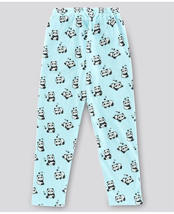 Pine Kids Biowashed Half Sleeves Top & Pyjama Pants Set Panda Print- Blue